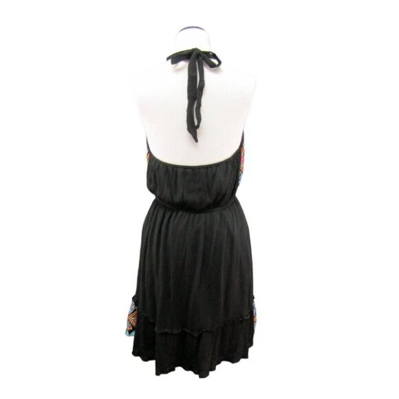 Savanna Jane Black Embroidered Halter Mini Dress Open Back Womens Size M Boho - Picture 7 of 11